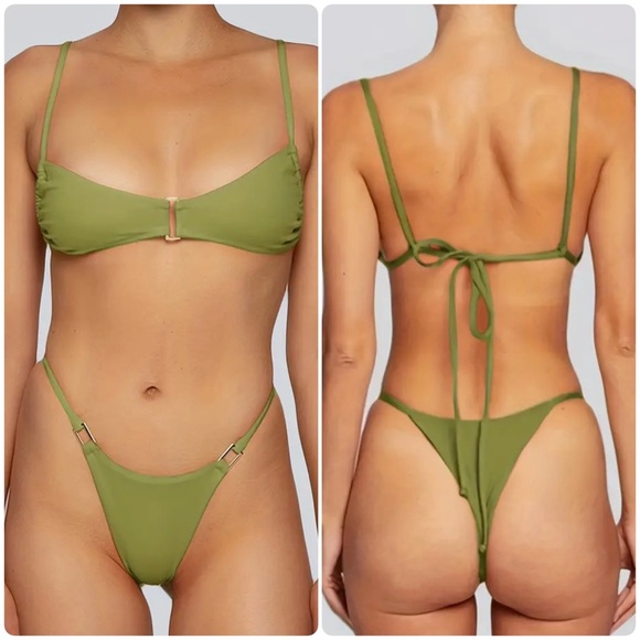 Pretty Woman Boutique Other - Olive Green Bralette High Cut Cheeky Bikini Set